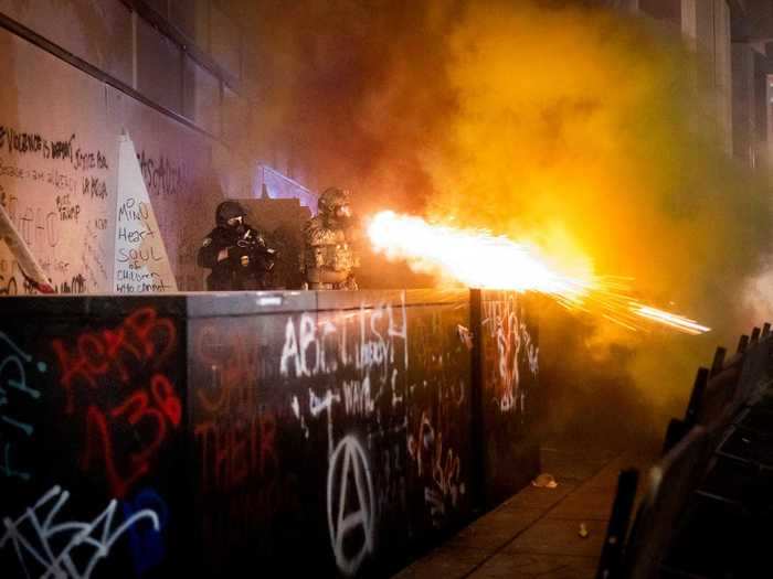 The federal officers have used tear gars, smoke bombs, less-than-lethal munition, stun grenades, and excessive force to break up demonstrations.