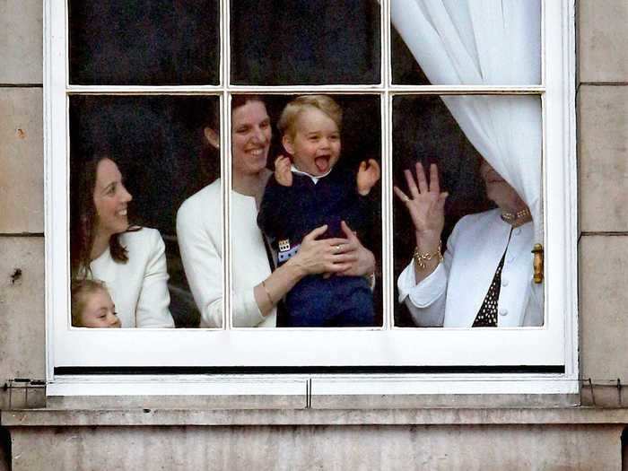 2015: As future king of the United Kingdom, George has been to his fair share of royal engagements. However, sometimes he has to wait at the sidelines just like any other child. Here he is with his nanny at Buckingham Palace while his parents attended the Trooping the Colour parade outside.