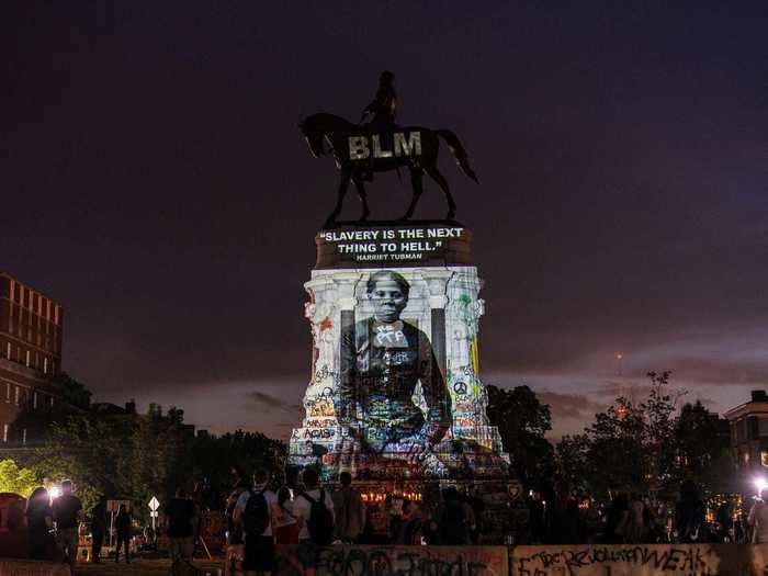 A few days later, an image of Harriet Tubman, the iconic abolitionist and activist who helped free at least 70 people from slavery, donned the statue.