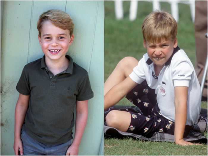 Age 7: The similarities in these photos are difficult to miss, from the sandy hair to their adorable gap-toothed grins. Like father, like son.