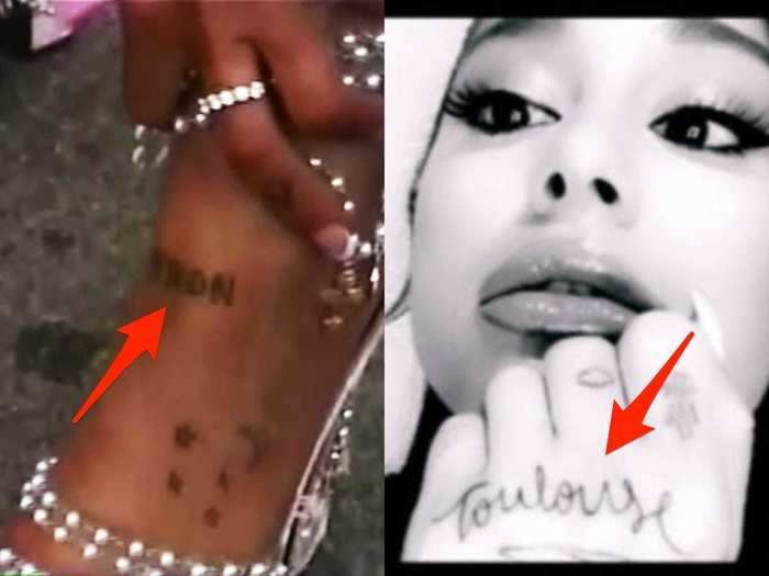 Ariana Grande has two tattoos dedicated to her dogs Toulouse and Myron, respectively.