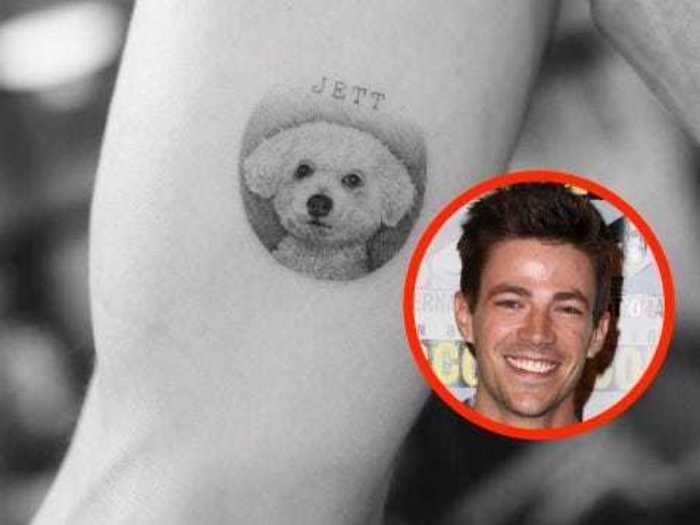 "The Flash" star Grant Gustin got inked with a portrait of his dog, Jett.