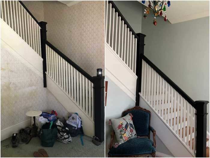 Though there was much work ahead of them, some original details of the home, like the staircase, needed only to be restored rather than redone.