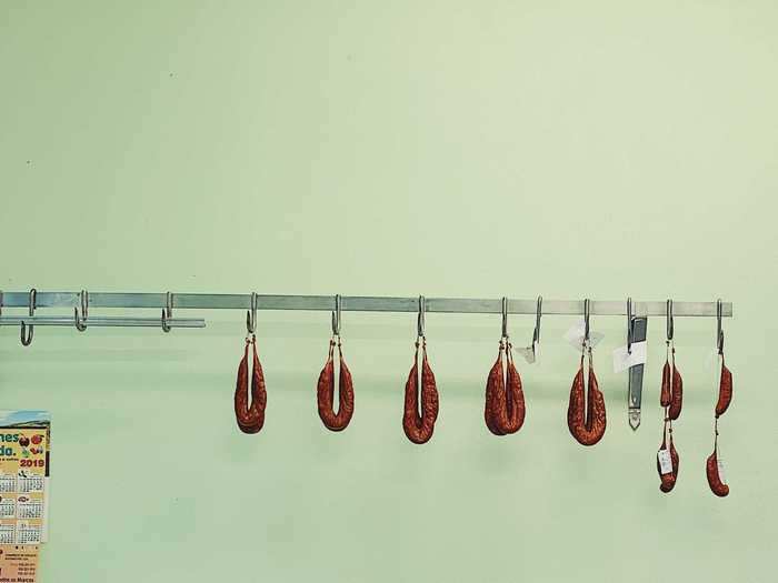 The Still Life winner was Joao Cabaco for a photo of hanging sausages and a wine bottle.