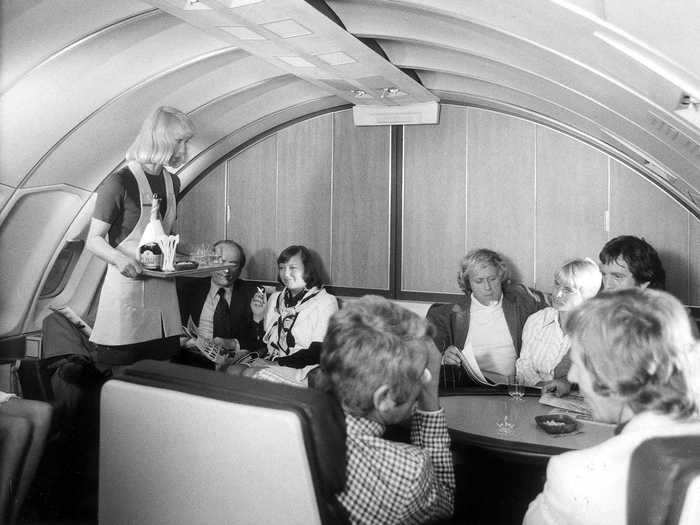 2. The excess space of the Jumbo Jet in the hump and the nose allowed airlines to offer onboard luxuries like bars, lounges, and restaurants.