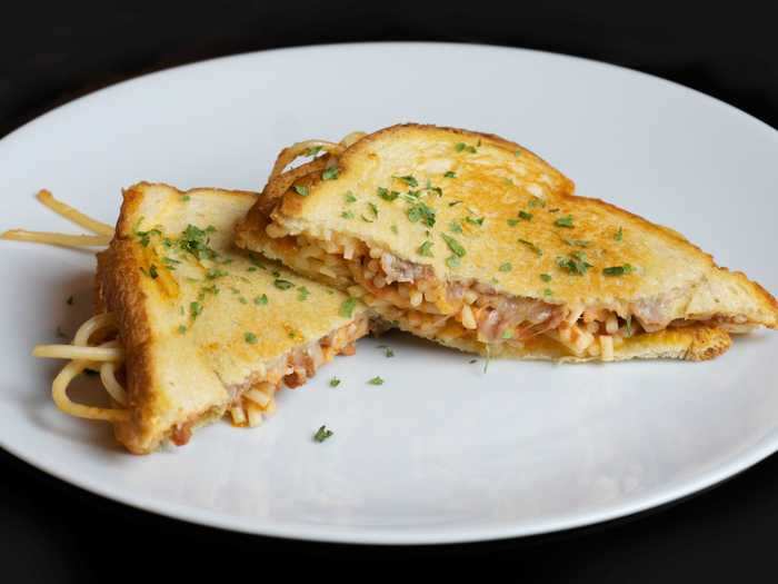 Another way to use spaghetti is the spaghetti grilled cheese.