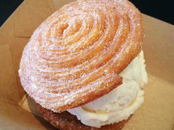 Lovers of cinnamon sugar should try a churro ice cream sandwich.