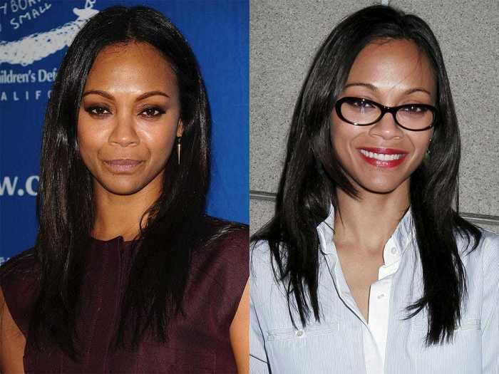 "Guardians of the Galaxy" actress Zoe Saldana looks stylish in a pair of oval, black-framed glasses.