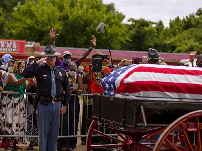 The carriage and casket took the same route that Lewis took back in 1965. This time, however, troopers were saluting him.