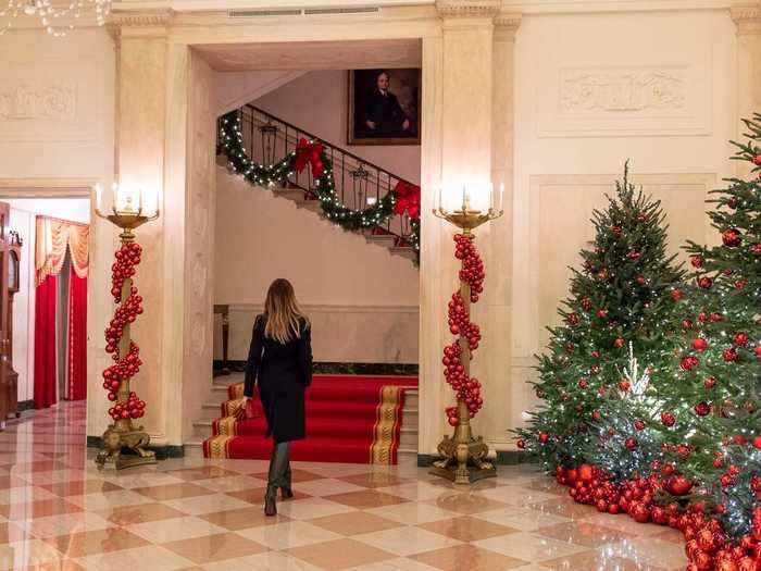 During the Obama years, the red carpet in the Cross Hall, or hallway, on the State Floor was replaced.