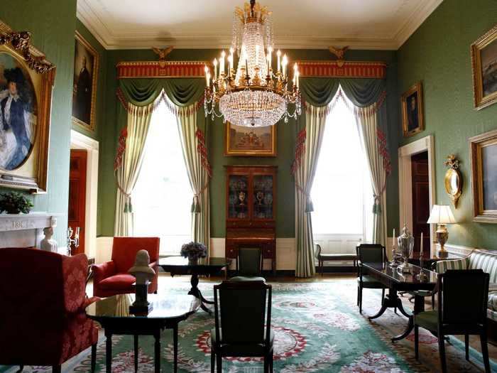 The White House also refreshed draperies in the Green Room by switching material from the backside to the front, eliminating the need — and cost — of replacing the curtains entirely, McLaurin said. Only the fringe had to be replaced.