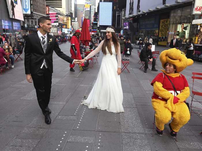 In October 2015, Berta and Jose Fernandez traveled from Spain to New York City to take their wedding photos in Times Square.