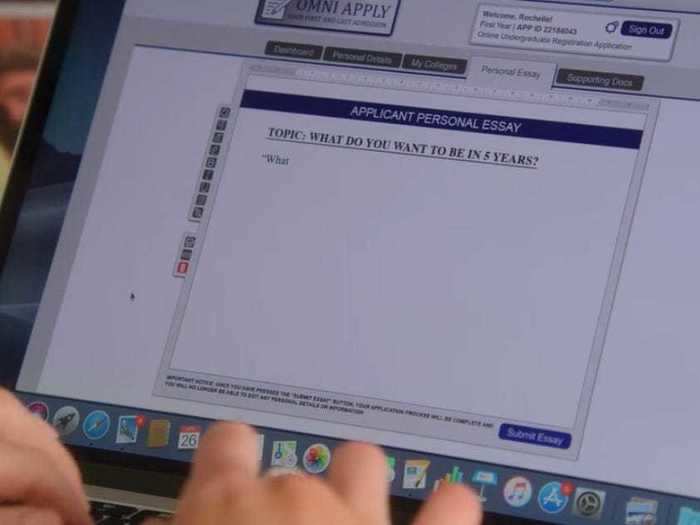 Elle works on her college admission essay throughout the entire movie, which seems odd since she