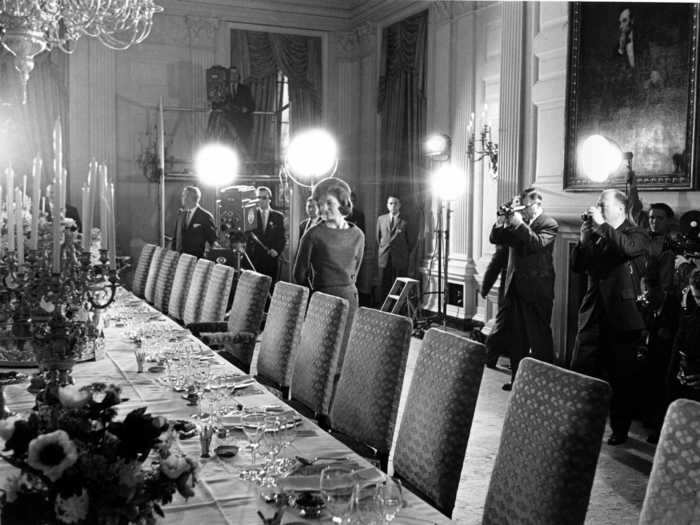 Jacqueline Kennedy restored much of the White House, including the State Dining Room, in the early 1960s.