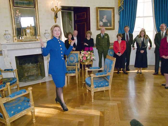 First lady Hillary Rodham Clinton unveiled a renovated Blue Room in 1995.