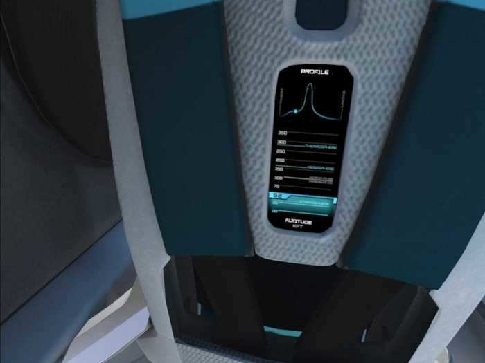 Essential to every new aircraft or spaceship, apparently, are seat-back screens. Virgin Galactic plans to provide a simple mobile phone-size display with a flight profile tracker and altimeter.