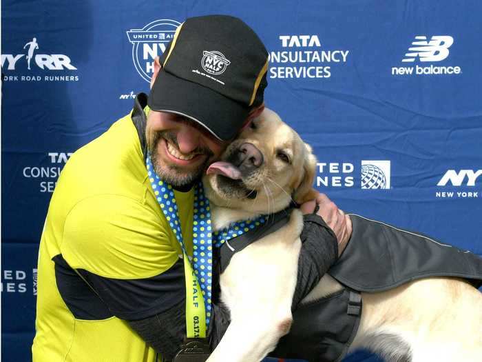 Westley, Waffle, and Gus helped Thomas Panek become the first blind person to complete the New York City Half Marathon with guide dogs.