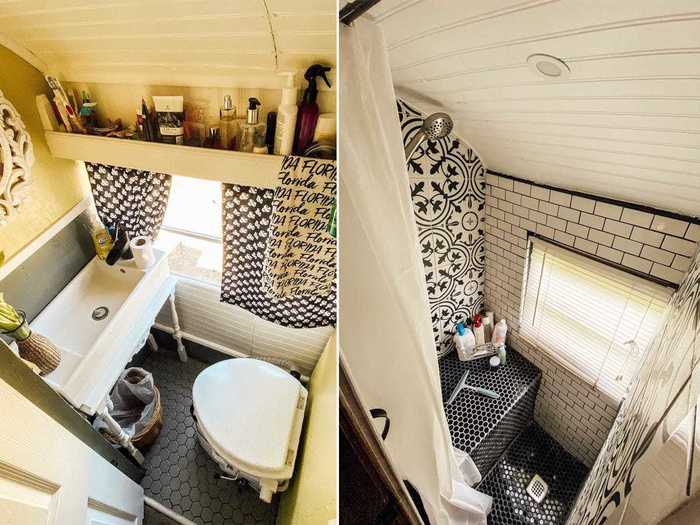 The couple has two separate bathroom areas: a toilet room and a shower room.