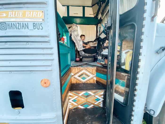 The couple bought a 1991 school bus and transformed it into a home for themselves.