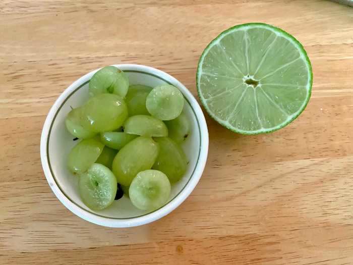 I began my experiment with fresh lime juice and grapes that had been in the fridge.