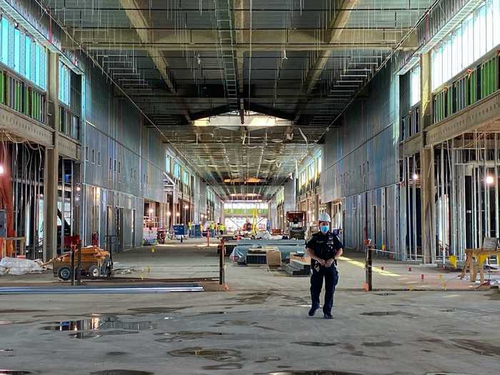 The long, straight concourses are a far cry from the old, spherical concourses of Terminal A and B.