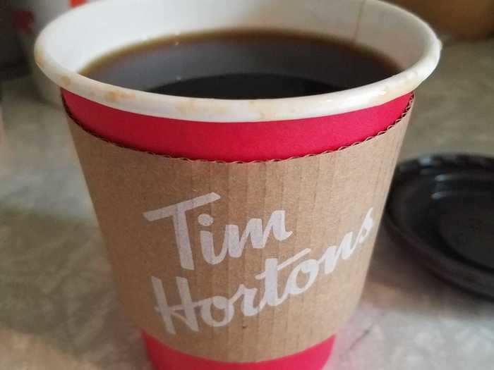 The coffee from Tim Hortons was served piping hot.