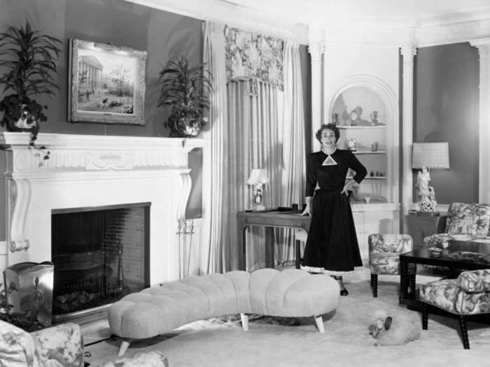 In the 1950s, Joan Crawford was photographed in her newly designed Brentwood, California, home.