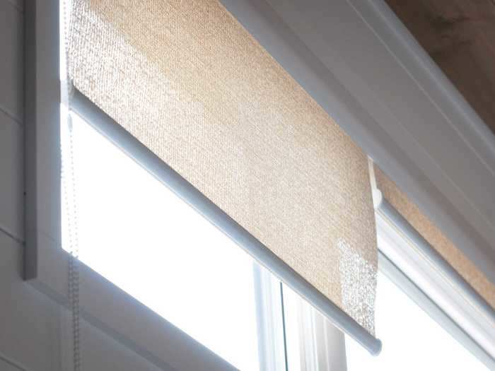 There are blinds on the entry door and windows for extra privacy and shade inside the tiny home.