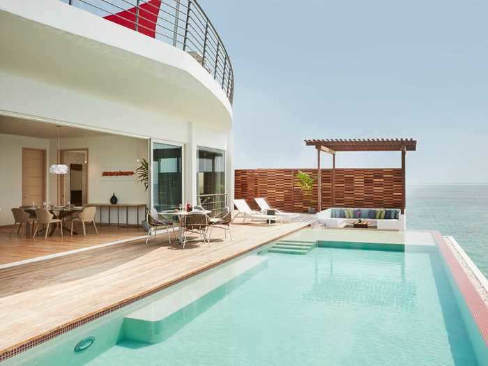 Each villa has a private infinity pool, an outdoor shower, and a 1,300-square-foot roof deck.