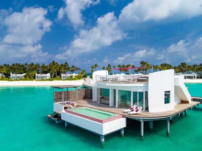 Unlike most overwater villas in the Maldives, which often have thatched roofs and are made with bamboo, these are modern and minimalist.