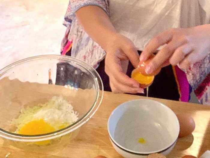 The recipe also calls for five egg yolks, so I separated my eggs over a small bowl.