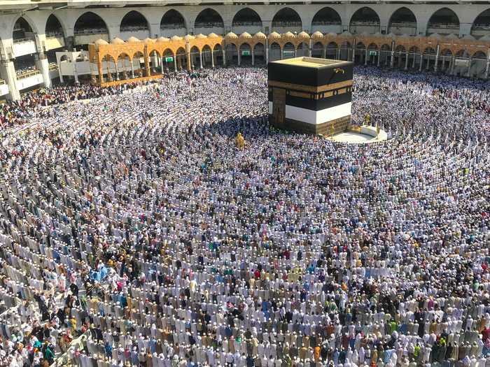 Approximately two million visitors make a religious pilgrimage to Mecca, Saudi Arabia, each year.