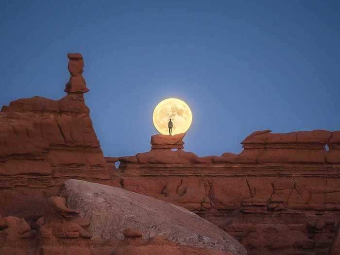 "Surprised by a full moon at Goblin Valley" by Luke Simpson