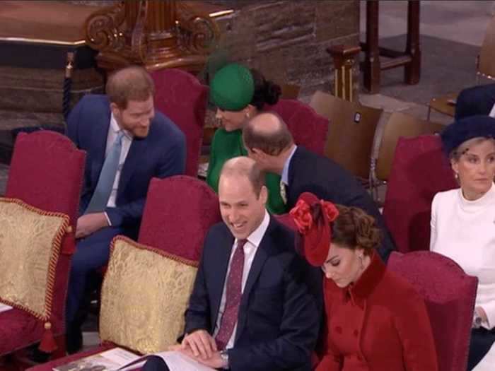 Unlike at the previous two Commonwealth Day services, the couples did not attempt to speak to each other here, despite sitting so close.