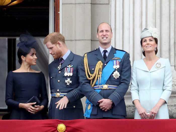 A month later, the couples stood on the Buckingham Palace balcony again to watch a flypast in celebration of 100 years of the Royal Air Force.