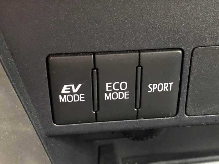 The RAV4 has three drive modes. Once the battery has sufficient juice, the ute can poke along in EV Mode without the gas motor kicking on. Eco Mode maximizes fuel-economy at the expense of pep. Sport mode burns more gas, but it also improves highway passing and merging capability. Still, the 0-60mph time isn