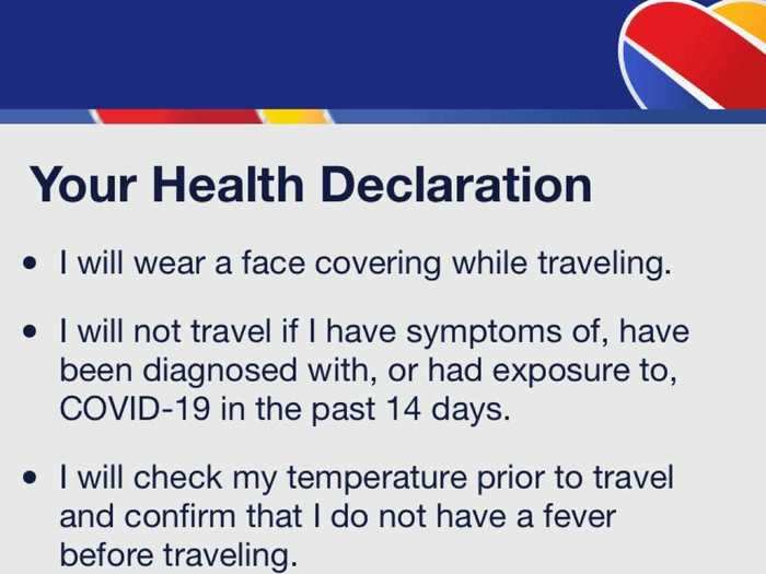 Before I even arrived at the airport, I had to acknowledge this health declaration. A longer version on the website tells passengers "do not travel if you have a fever."