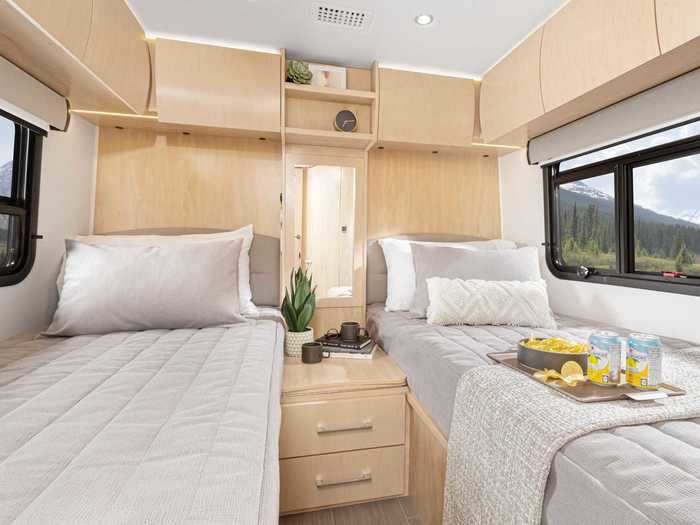 The $138,915 Twin Bed floor plan unsurprisingly has two 34-inch by 76-inch twin beds with under-bed storage.