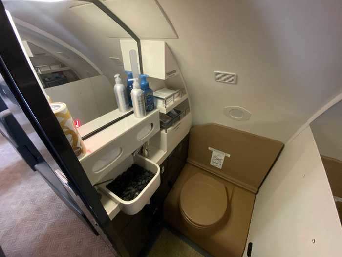 The jet also has an enclosed restroom in the very back.