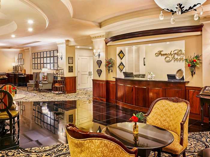 When stepping into the The French Quarter Inn, guests find themselves in an elegant lobby.