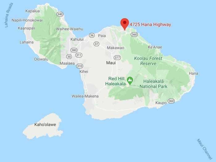 Located 20 minutes from the Kahului Airport on the scenic 64-mile Road to Hana, the estate includes two buildings plus a garden.