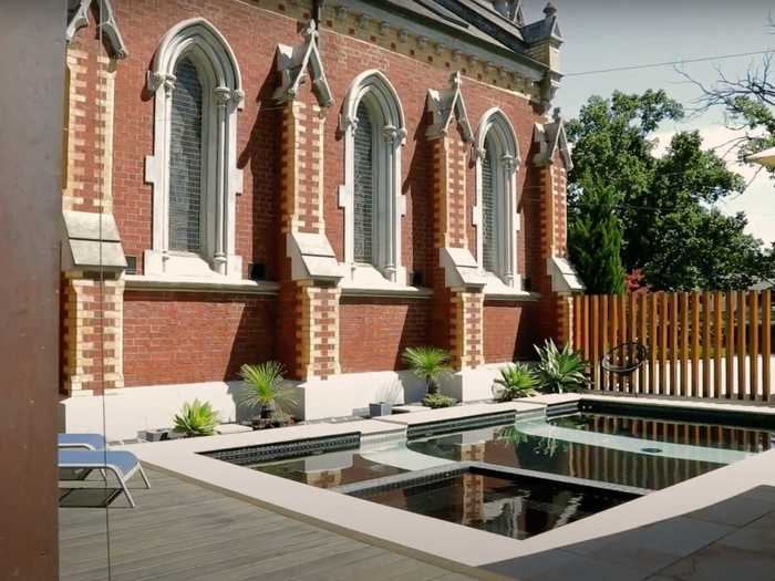 Additionally, the couple added a modern swimming pool to the historic church.