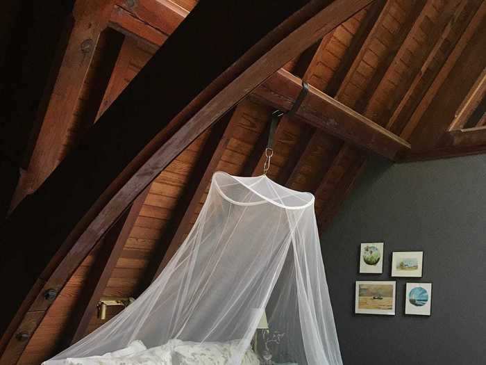 The master bedroom is a loft that overlooks the large great hall.