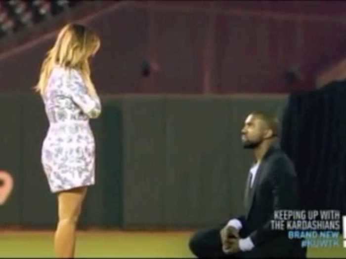 October 2013: Kanye proposed to Kim at the AT&T Stadium in San Francisco.