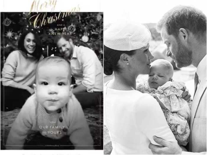 December 2019: Meghan and Harry shared a candid shot of themselves with Archie for their family Christmas card.