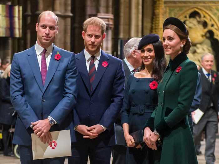 November 2018: "The Fab Four" reunited for a Remembrance Day service at Westminster Abbey, despite rumors that the couples were feuding.