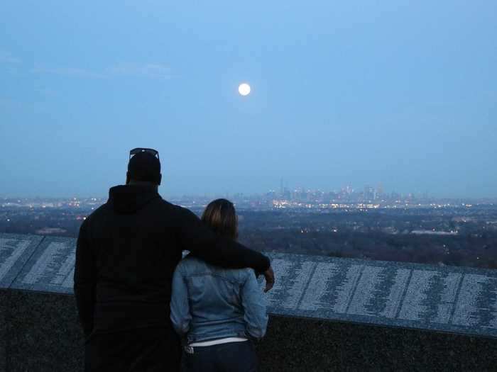 Eagle Rock Reservation is a park in the Watchung Mountains that includes hiking trails, views of the NYC skyline, and a 9/11 memorial site.