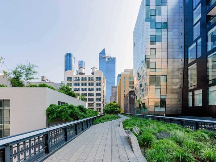 The High Line is elevated, giving patrons a closer look at surrounding skyscrapers in New York