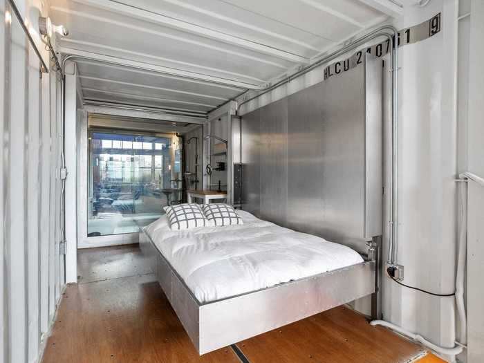 For an efficient use of space, the container guest bedroom has a Murphy bed.