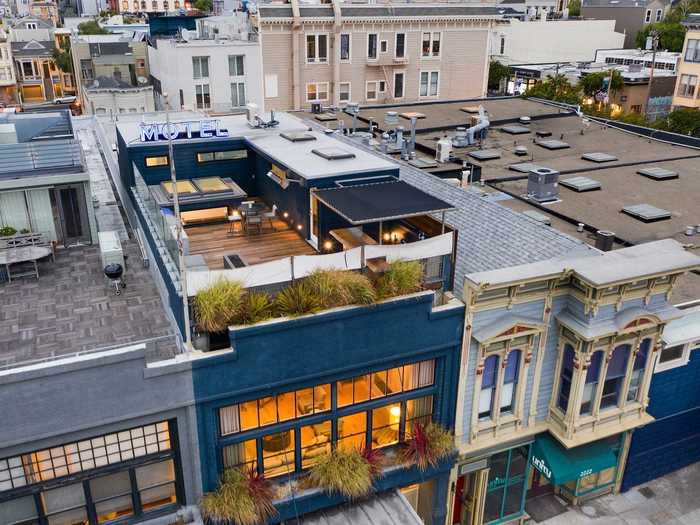 The industrial-looking building was converted from its former life as a tooth powder and laundry warehouse.